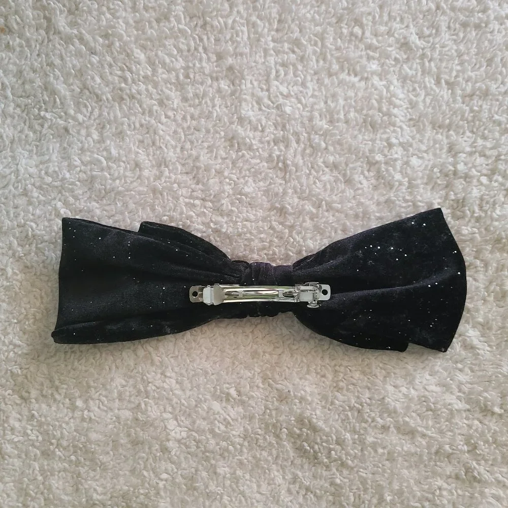 5/$20 Girls Black with Sparkles Hair Clip Shaped Like a Bow